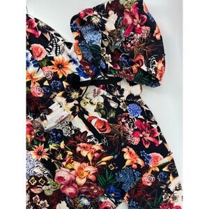 MEDICINE Floral Print Hoodie Sweatshirt Black Multi Color Women's Sz L ART Roses